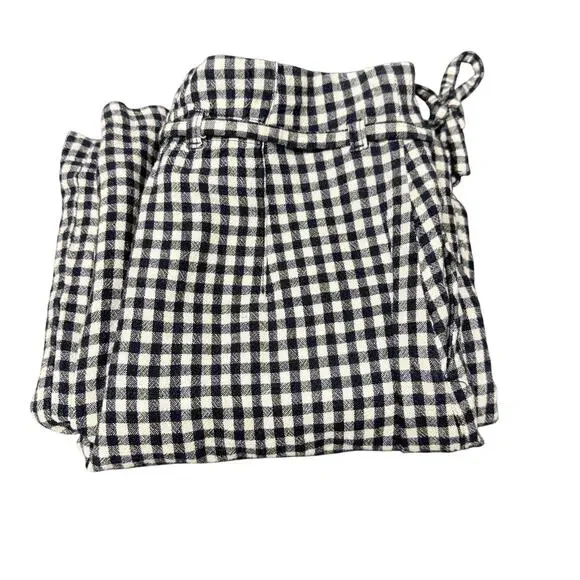 Abercrombie & Fitch Pants Womens Small Blue White Coastal Gingham Linen Blend - Picture 1 of 10